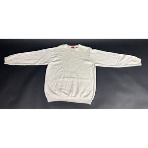 Izod Sweater Men Large White Cotton Knit Paneled Front Crew-Neck Ribbed Pullover
